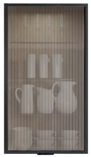 EVOKE vitrine wall unit with black aluminium frame and fluted glass